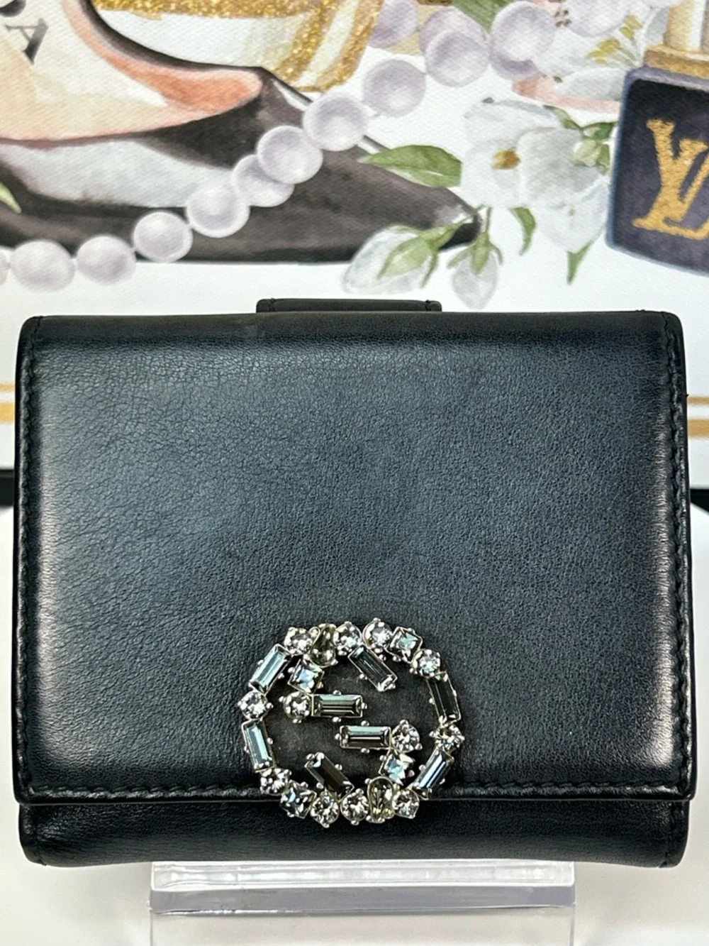 ‼️SOLD‼️ GUCCI Crystal Interlocking GG Leather Bifold Wallet ✨🤩 - Picture 1 of 17